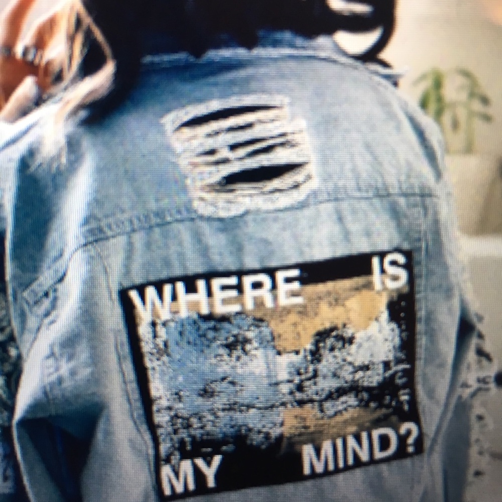 50% off my mind blue jean jacket distressed PINK